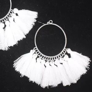 LAST 1 🚨 Boho White & Silver Fringe Hook Earrings